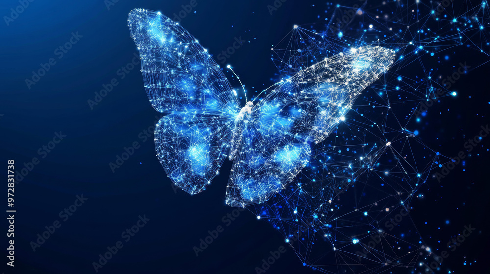 Wall mural a cutting-edge vector illustration depicting an abstract butterfly in flight over a network of linke
