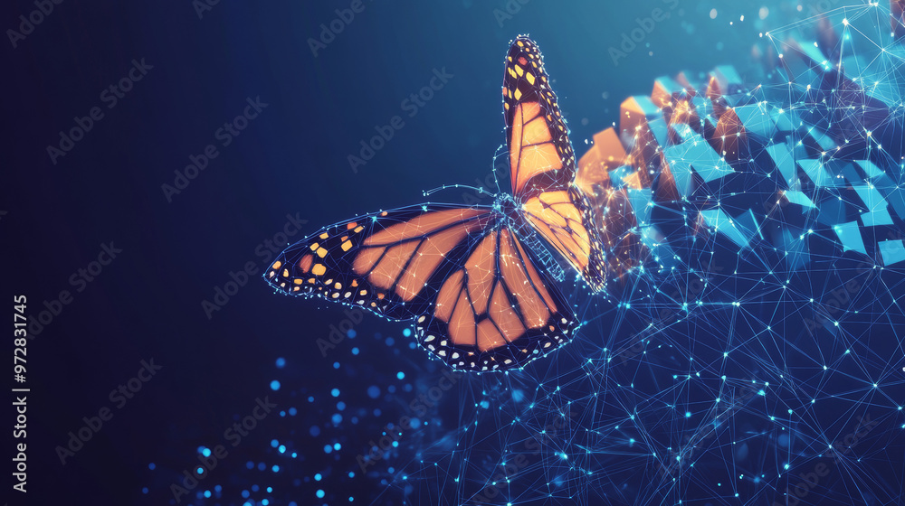 Wall mural a cutting-edge vector illustration depicting an abstract butterfly in flight over a network of linke