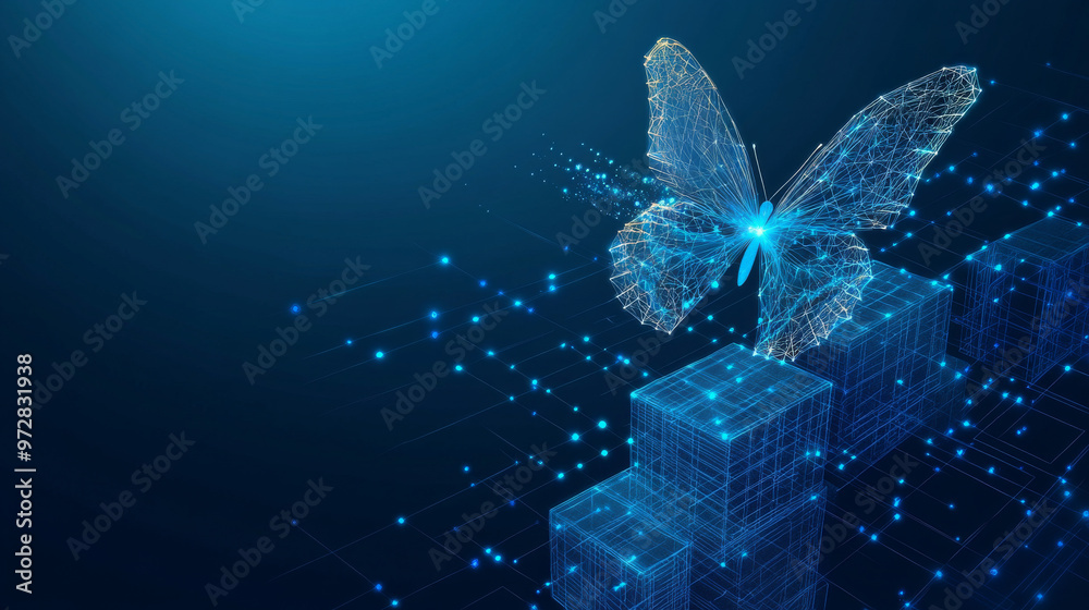 Wall mural a cutting-edge vector illustration depicting an abstract butterfly in flight over a network of linke