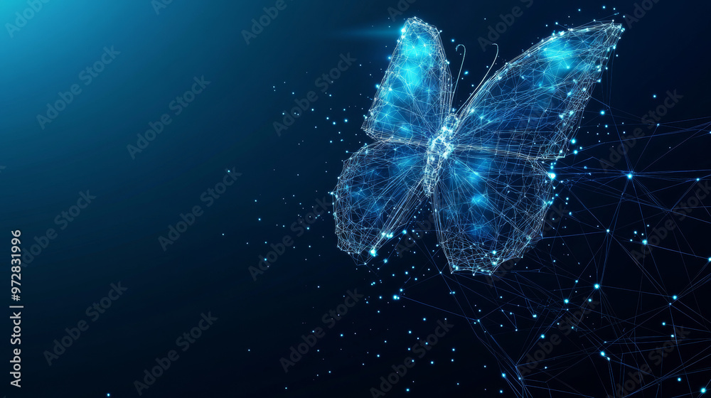 Wall mural a cutting-edge vector illustration depicting an abstract butterfly in flight over a network of linke