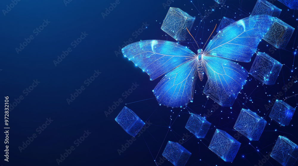 Wall mural a cutting-edge vector illustration depicting an abstract butterfly in flight over a network of linke