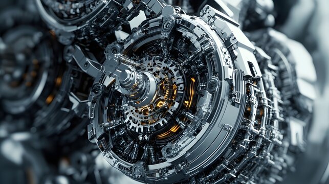34. **3D depiction of a robotic engine with intricate gears and servo motors