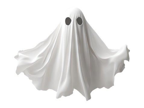 A playful white ghost with round eyes, floating gently. Ideal for Halloween or spooky-themed projects.
