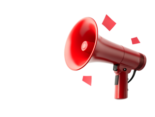 A vibrant red megaphone, perfect for announcements and promotions. Ideal for marketing, events, and public speaking.