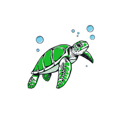 editable vector sea  turtle mascot logo. cute cartoon sea turtle.