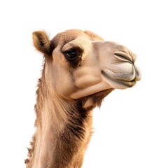 Obraz premium Arabian Camel Headshot on White Background - Realistic AI-Generated Full Body Side View HD Image