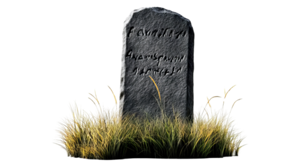 A weathered gravestone surrounded by grass, symbolizing remembrance and the passage of time in a serene setting.