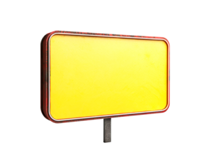 Bright yellow blank sign on a metal pole, ideal for advertising or informational messages. Versatile design for any context.