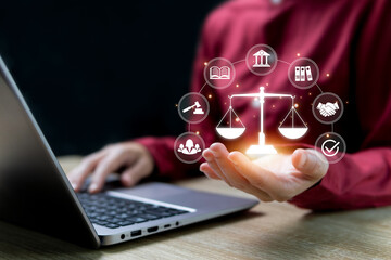 Online legal advice service, Legal Professional with Justice, Women Show Legal Professional icon, symbolizing law, justice, and legal services. business legislation, Legal rights, Services a lawyer