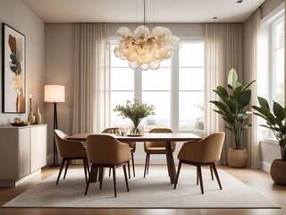 Sleek Minimalism: A Dining Room with Natural Light and Chic Decor