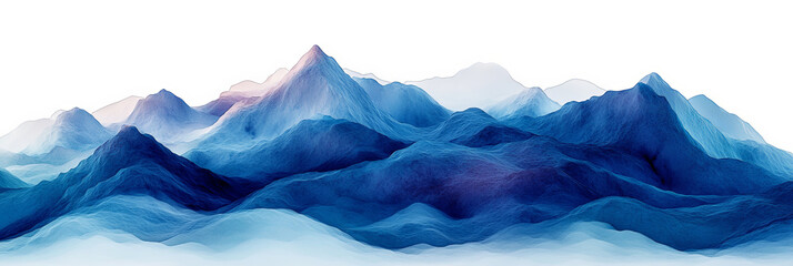 Abstract digital mountains rendered in blue tones representing nature and serenity transparent background