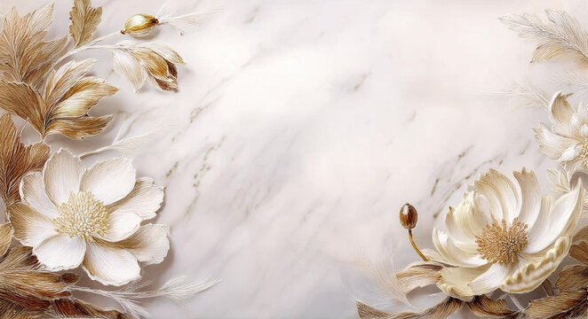 Białe kwiaty na marmurowym tle. Tło ślubne