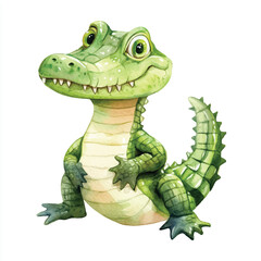 cute Crocodile watercolor clipart illustration isolated