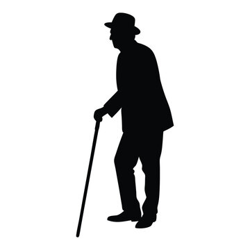 recommend clip art: Elderly Man Using Cane Silhouette, Vector Illustration, Senior, Walking Aid