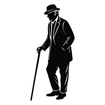 recommend clip art: Elderly Man Using Cane Silhouette, Vector Illustration, Senior, Walking Aid