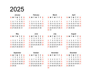 simple calendar for 2025 year of the snake