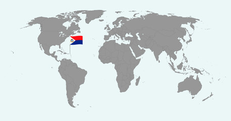 Pin map with Sint Maarten flag on world map. Vector illustration.