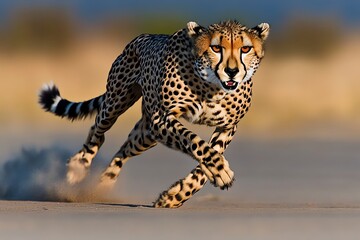 A cheetah sprinting across the plain, its sleek, muscular body built for speed as it chases down its prey