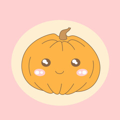 Cute little baby pumpkin, Halloween element. Cartoonish, flat illustration in kawaii style.