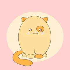 Cute, flat, cartoon cat in kawaii style. Vector illustration.