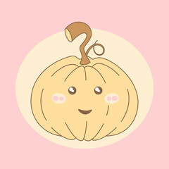 Cute smiling pumpkin for Halloween. Simple, flat, cartoonish kawaii style illustration.