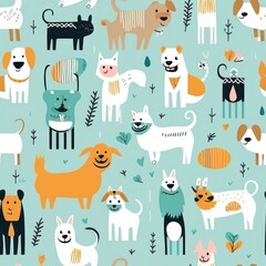 Cute Cartoon Dogs Seamless Pattern  Background Illustration