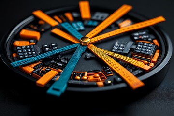 A clock with hands made of rulers and calculators, symbolizing how time management and measurement are key to managing resources effectively