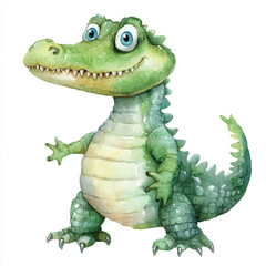cute Crocodile watercolor clipart illustration isolated