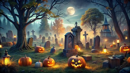 Enchanting Hauntingly Cute Gravestones Halloween Cemetery Scene