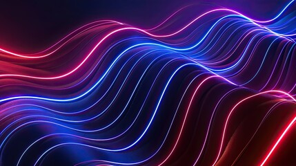 Fototapeta premium A vibrant display of flowing neon waves in pink and blue, creating a dynamic and energetic visual effect.