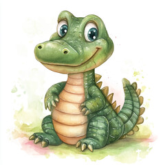 cute Crocodile watercolor clipart illustration isolated