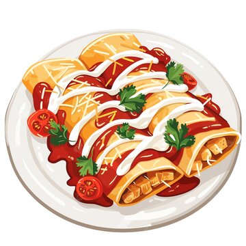 delicious enchiladas with sauce and garnish clip art preview