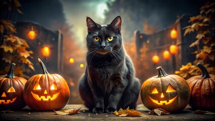 Fearsome black cat Halloween thriller