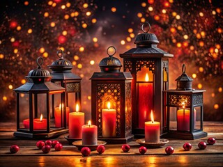 Fiery Burning Candles and Lanterns Black