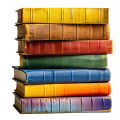 Stack of vintage leather bound books transparent background