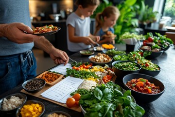 Obraz premium A family organizing their weekly meal plan, showing how time management can help in efficiently using resources like food and energy
