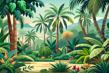 Fototapeta premium Traditional Paste Wall. Jungle Palms Wallpaper Mural