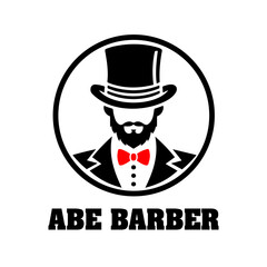 Bearded Man Silhouette with Top Hat and Red Bow Tie 