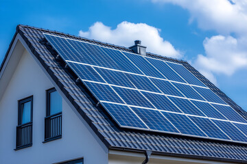 Fototapeta premium Detached house with photovoltaic system (A.I.-generated)