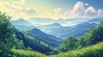 Obraz premium A mountain range with a clear blue sky and a few clouds