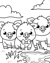 cartoon piggy family for Coloring book
