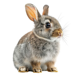 Fototapeta premium Adorable Gray and Brown Bunny Rabbit with Big Ears Sitting on White Background
