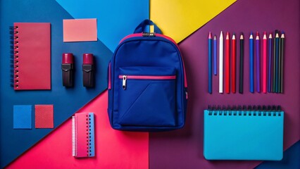 A flat lay of school supplies for the new academic year, perfect for education and school-related themes