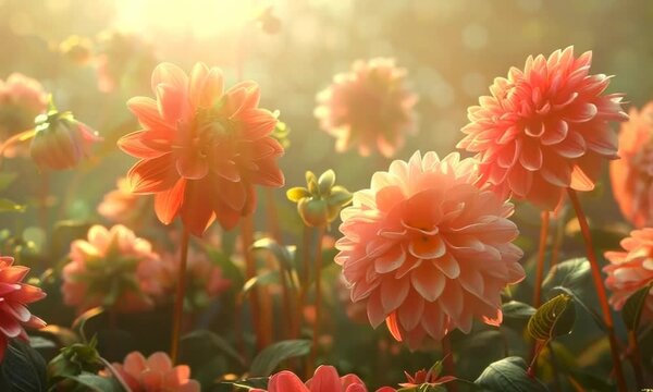 Sunlit dahlias with large, vibrant blooms, Video
