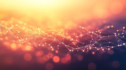 Abstract, geometric plexus network of dots and lines connecting to form a digital web, contrasted against a soft light background