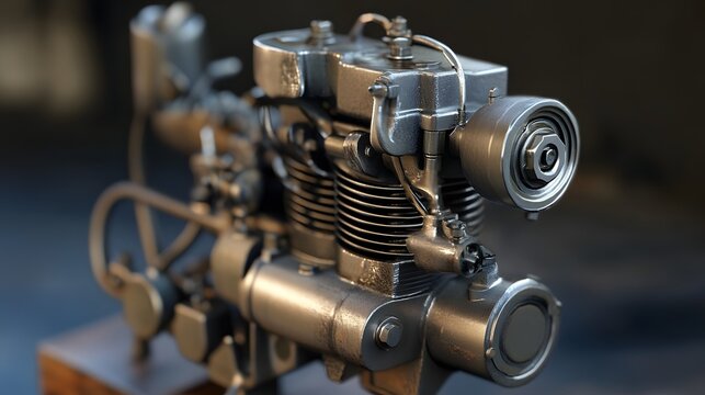 20. **Close-up 3D model of a small two-stroke engine with exposed piston and crankcase