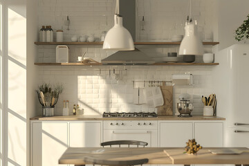 Home mock up, cozy modern kitchen 3d render. Generative Ai.
