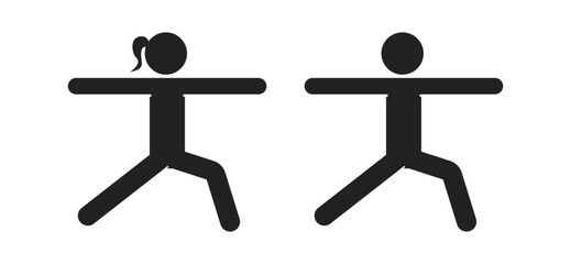 Isolated sport pictogram couple aerobics, yoga, stretching, warm up, cooling down exercise 
