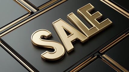 Elegant golden SALE sign on a sleek black background, perfect for highlighting promotions and special offers.