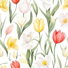 This floral pattern features colorful tulips in pastel shades, perfect for springthemed designs and decor